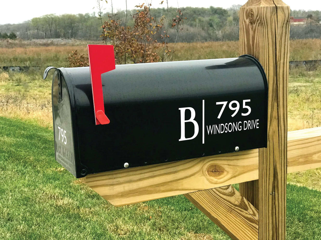 Custom Mailbox Decal with Modern Font: Initial & Address - The Line - Eastcoast Engraving