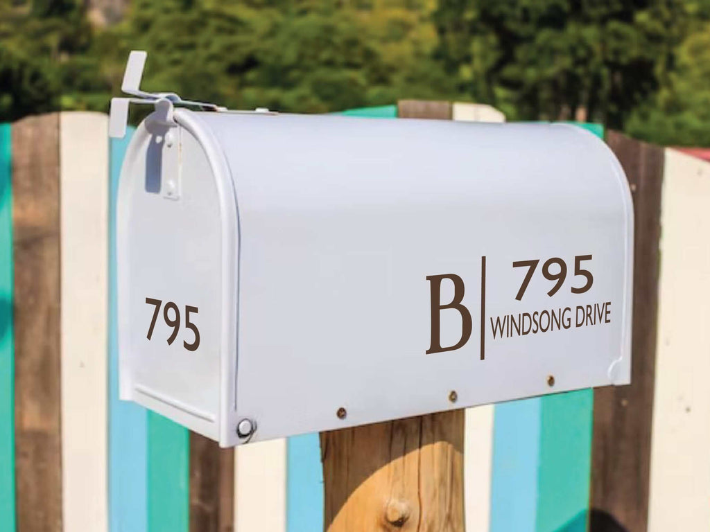 Custom Mailbox Decal with Modern Font: Initial & Address - The Line - Eastcoast Engraving