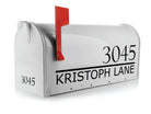 modern two-piece mailbox decal layout with clean typography