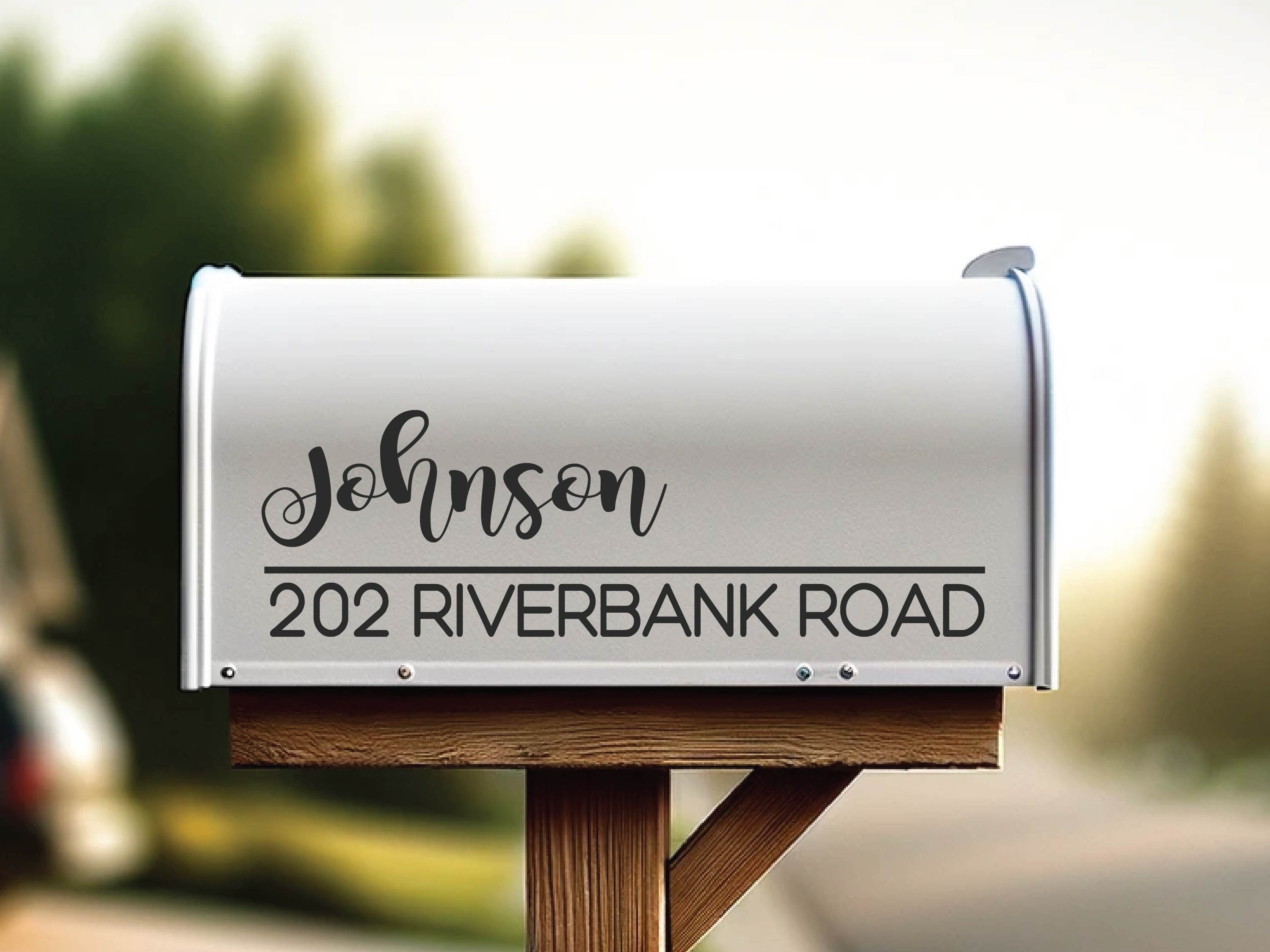 Close-up of durable vinyl mailbox sticker showing crisp lettering