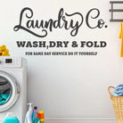 Laundry Co. wall decal with Wash Dry Fold text for modern laundry room decor