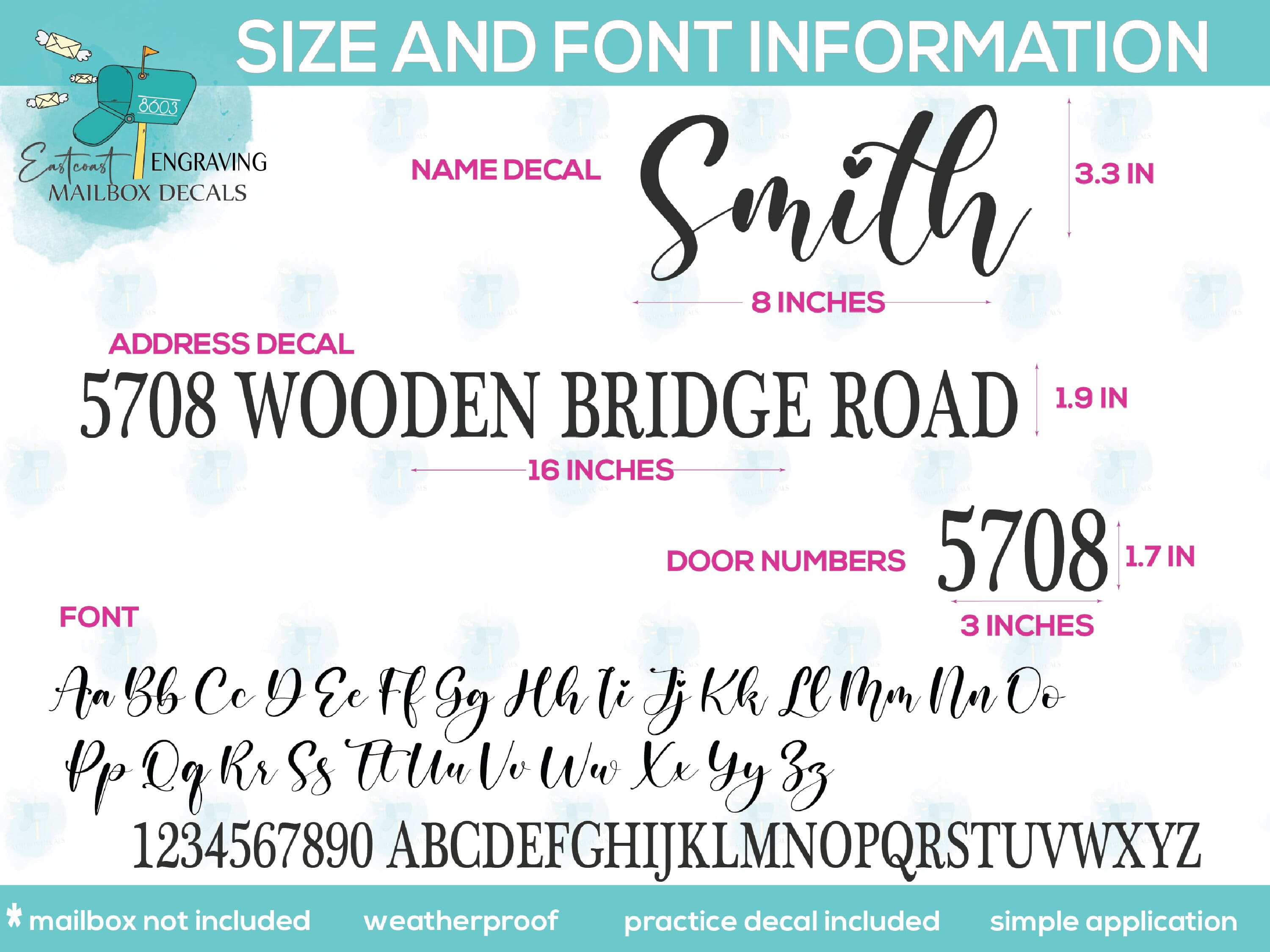 Durable vinyl mailbox decal for address and numbers