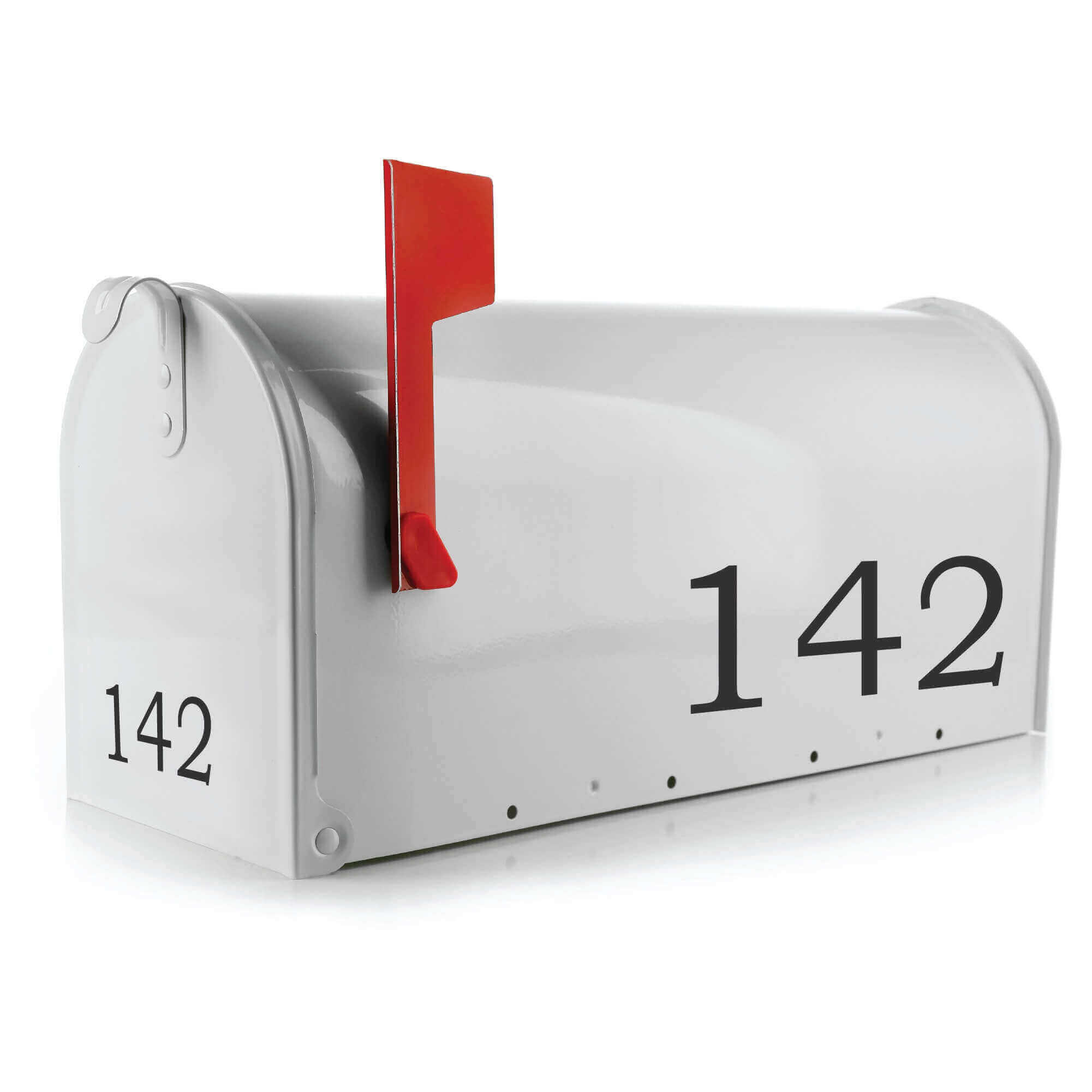 Front view of custom vinyl mailbox numbers for address visibility