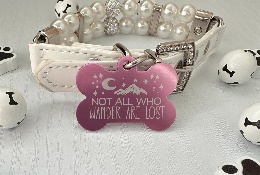 Funny Dog ID Tag: "Not All Who Wander Are Lost" Mountain view - Eastcoast Engraving