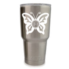 Butterfly vinyl monogram decal, personalized with three initials, 3.35 x 3.35 inch custom sticker for tumblers, cups, laptops, and tech devices