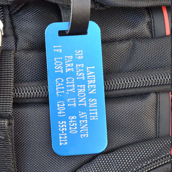 Blue Engraved Aluminum Luggage Tag for Easy Identification