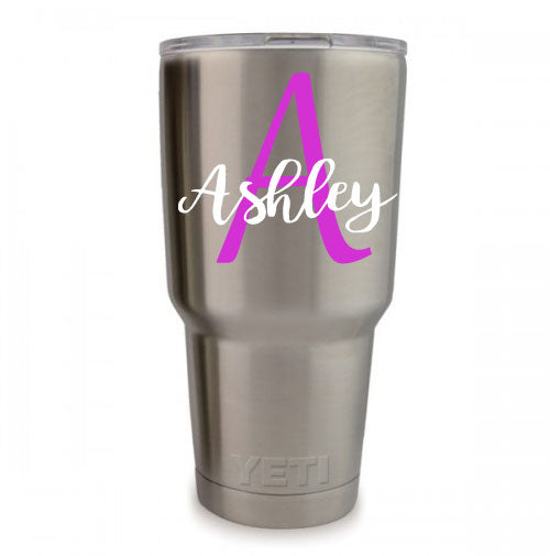 Cursive Name in Arrow Vinyl Decals for RTIC or Yeti Tumblers, Set of 2