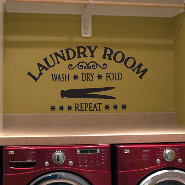 Laundry Room Decor Vinyl Decal | Wash Dry Fold Repeat - wall