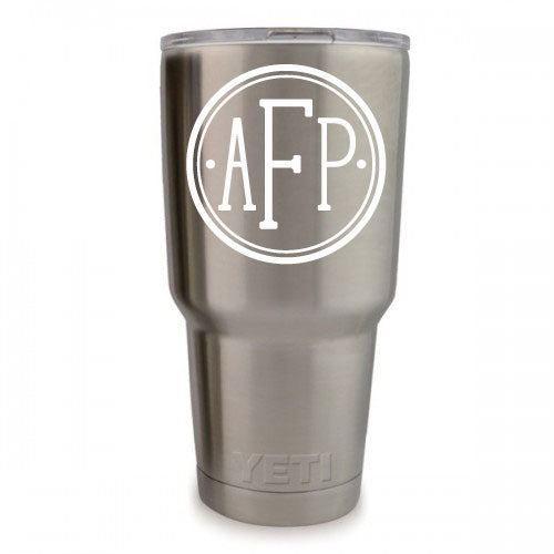Button Vinyl Monogram Decal, 3.35 x 3.35 inch personalized sticker for tumblers, cups, and tech in 20+ colors