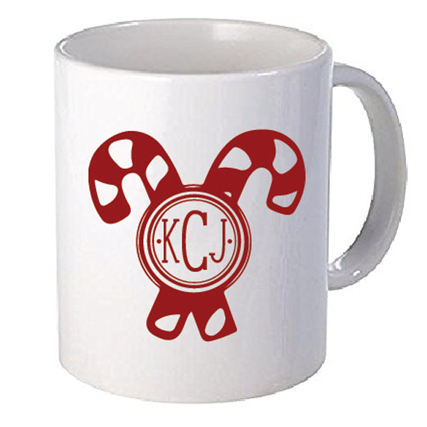 Candy Cane Monogram Vinyl Decal, personalized 3.5 x 3.5 inch holiday sticker for tumblers, cups, and laptops