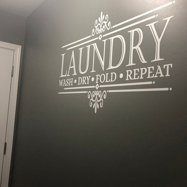 Laundry Room Wall Decal | Wash Dry Fold | Filigree - Eastcoast Engraving