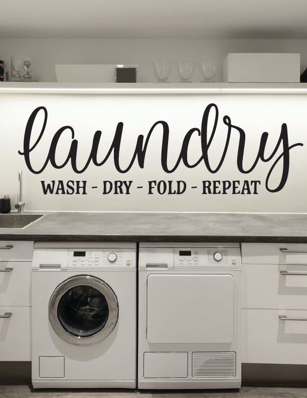 Laundry Room Decor Vinyl Wall Decal | wash dry fold repeat - Eastcoast Engraving