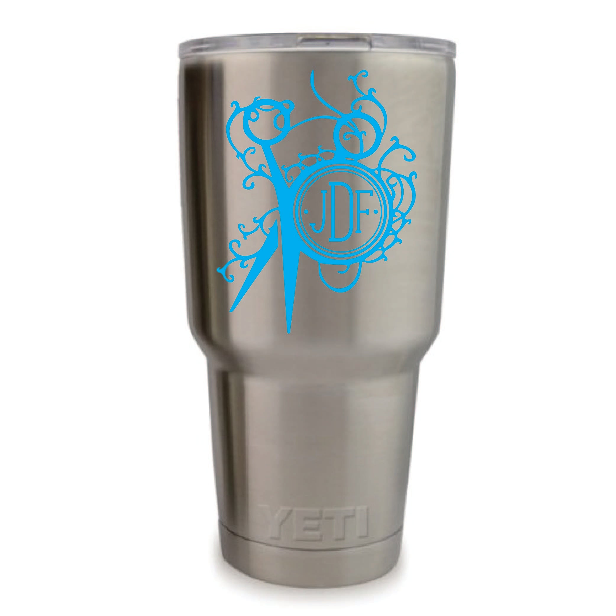 Scissors Vinyl Monogram Decal, 3.35 x 3.35 inch custom hair stylist sticker for tumblers and laptops